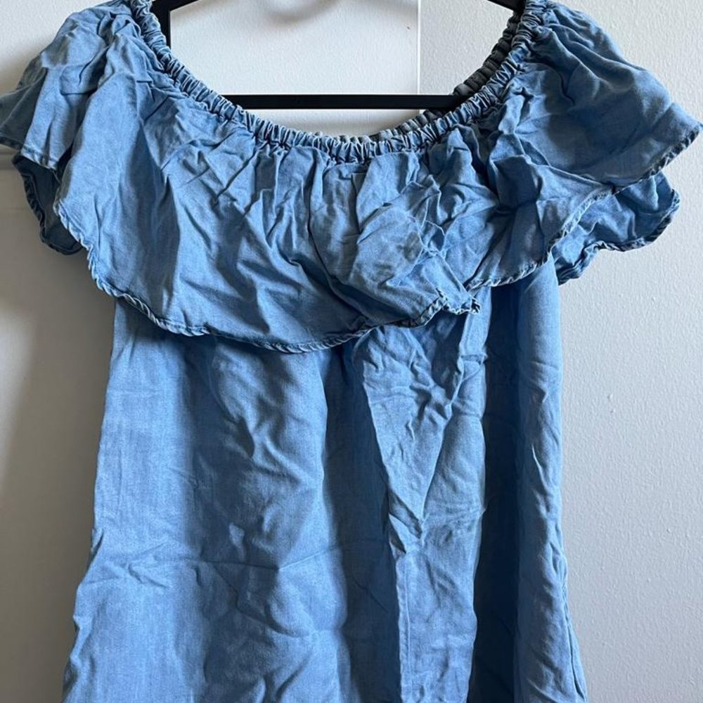 Zara Denim Dress Off Shoulder Casual Dress with Pockets